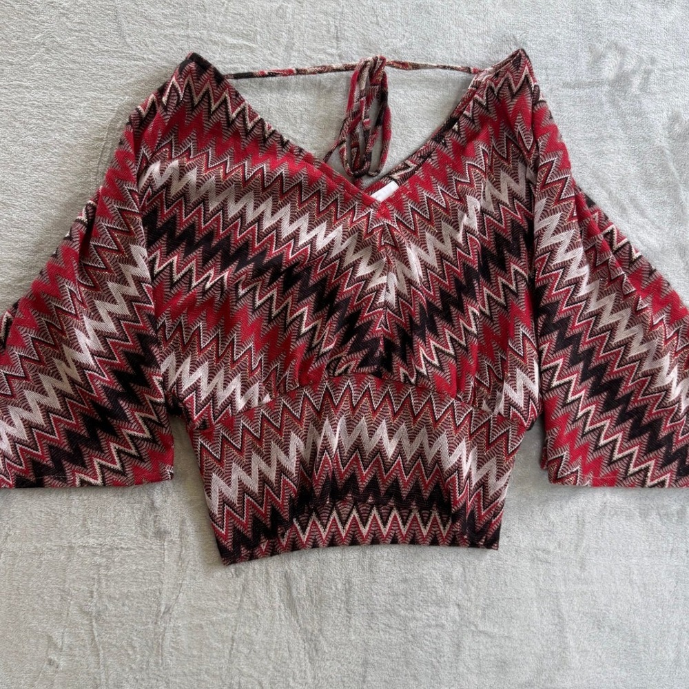 NWT Misa Los Angeles Alia Top Chevron Metallic Knit Red Black XS PGTP8783 Resort